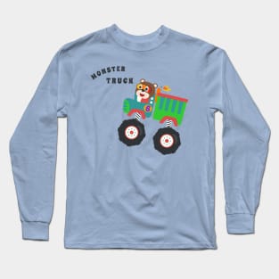 Cartoon vector of monster truck with little animal driver. Long Sleeve T-Shirt